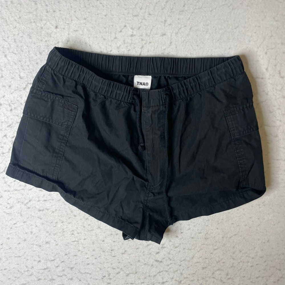 TNA Cargo Shorts Womens Medium Black Elastic Waist Drawstring Utility Pocket - Picture 2 of 6